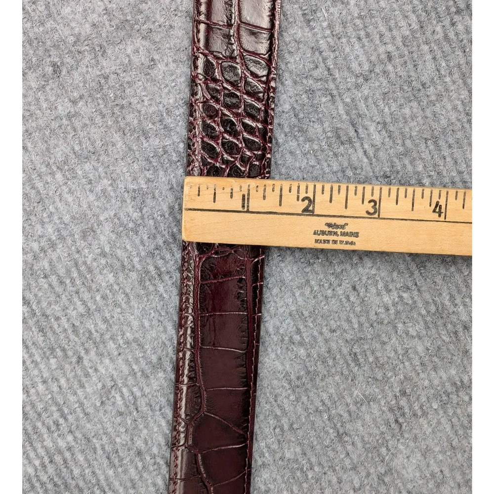 Paul Fredrick Belt Men 42 Croc Embossed Italian Leather Burgundy Hand Made Italy